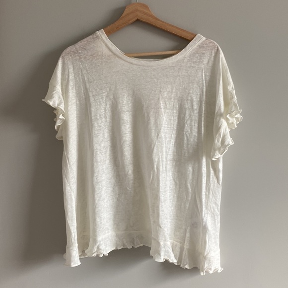 Anthropologie Eri + Ali Linen Ruffle Ivory Blouse Sz XS NWT - Picture 4 of 7